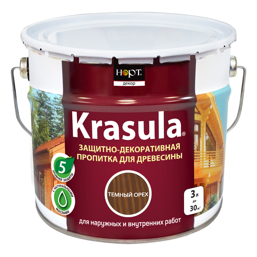 Защитно - декоративный состав "Krasula" тёмный орех (3,3 л)