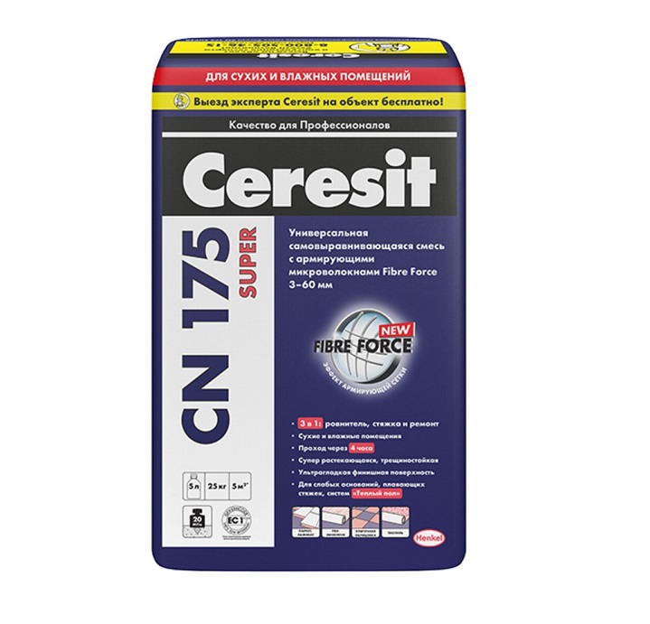 Смесь для пола самовыравнивающая Ceresit CN 175 универсальная (25кг)