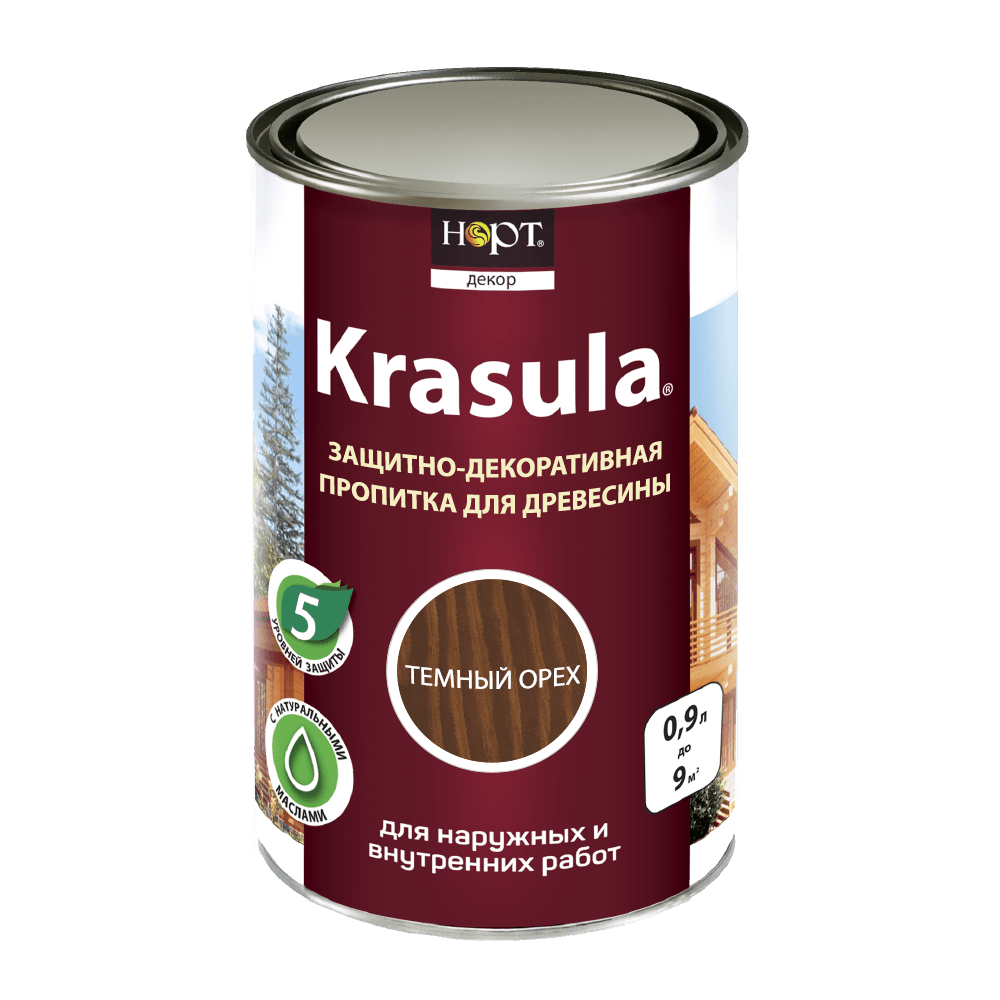 Защитно - декоративный состав "Krasula" тёмный орех (0,95 л)